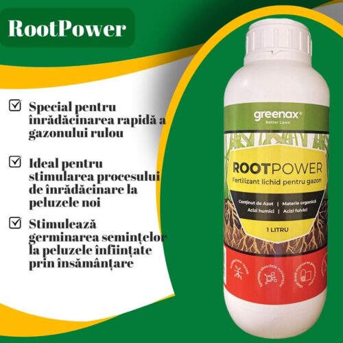 Îngrășământ foliar ROOTPOWER pentru montarea gazonului rulou, acizi humici, azot, materie organică, acizi fulvici