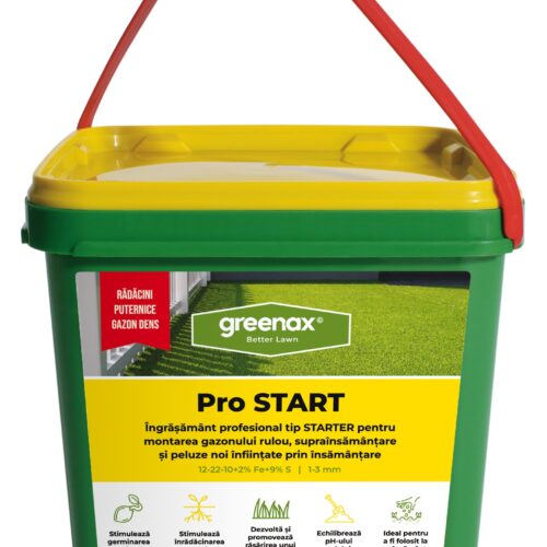 Îngrășământ profesional pentru gazon Greenax Pro START 12-22-10 + 2 % Fe + 9  % S 1-3 mm